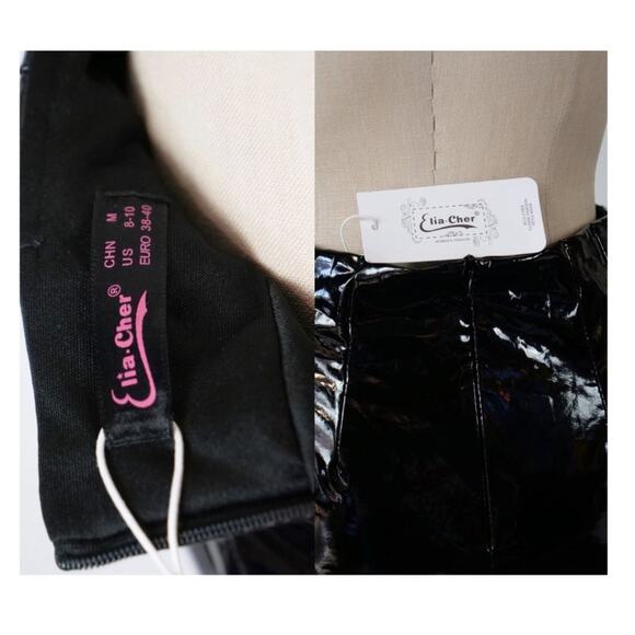 NWT Elia-Cher Wet Look Mini Skirt BLACK Size 8-10 - Picture 6 of 6
